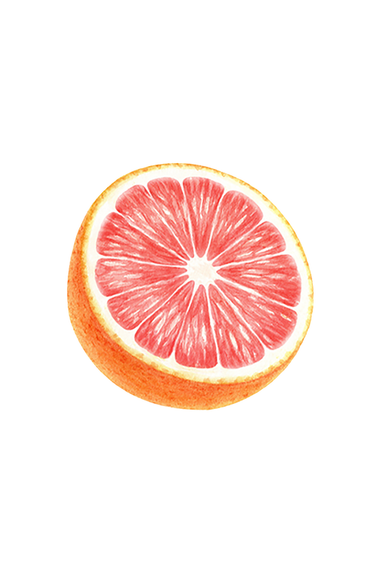 A realistic image of half a pink grapefruit with juicy segments and light orange peel on a black background—ideal for featuring Rustic Strength Dish Soap | Pink Grapefruit.