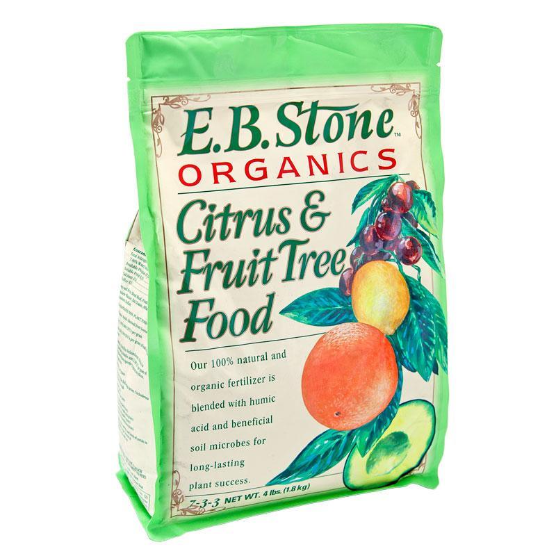 Grow Organic Citrus & Fruit Tree Food 7-3-3 fertilizer bag, 4 lb, for healthy fruit and citrus tree nourishment.