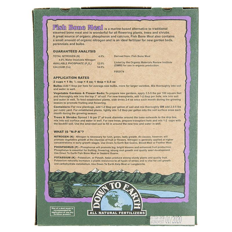 Grow Organic Fish Bone Meal 4-12-0 fertilizer in a 5 lb bag, natural organic fertilizer rich in phosphorus and calcium for plant growth.