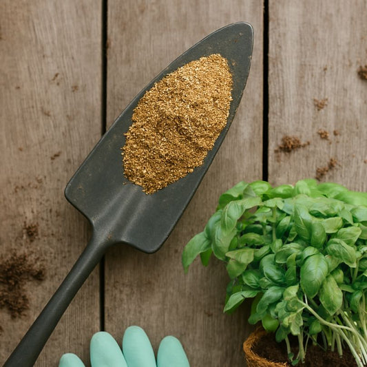 Organic Fish Meal fertilizer in a 5 lb bag from Grow Organic, showing the bag with product label and branding.