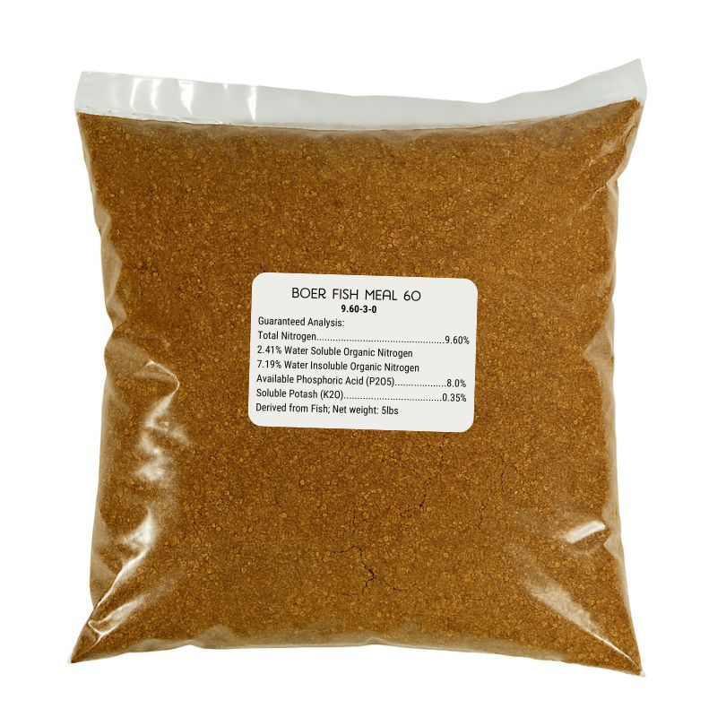 Grow Organic Fish Meal fertilizer 5 lb bag, natural fish-based fertilizer for garden and plant nutrition.
