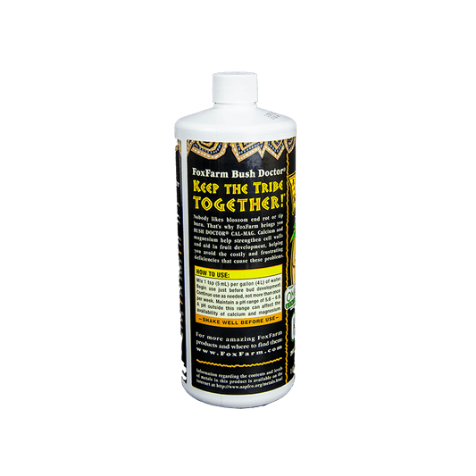FoxFarm Cal-Mag fertilizer bottle from Grow Organic, 1 quart size, with label showing product details and branding.