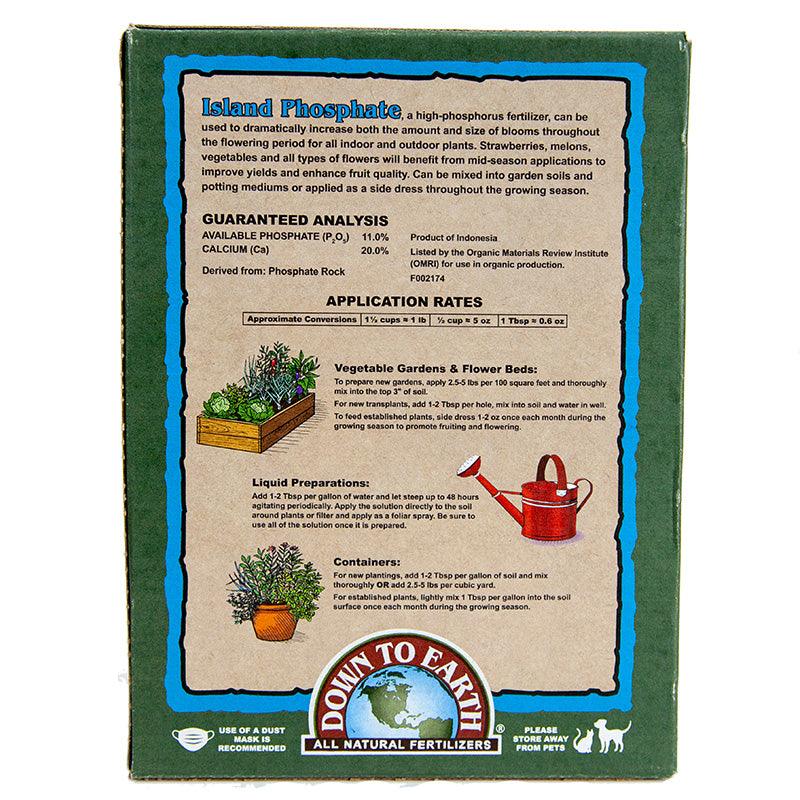 Grow Organic Island Phosphate Hi P 0-11-0 fertilizer 5 lb box, organic plant nutrient for healthy root development and flowering.