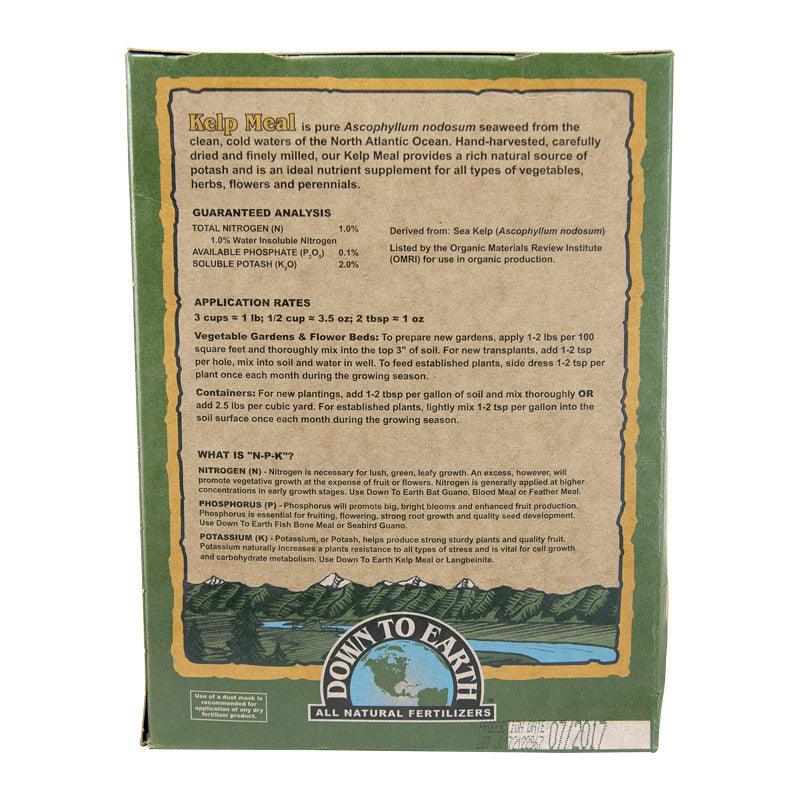 Grow Organic Kelp Meal 1-0-1-2 fertilizer in a 4 lb box, natural organic fertilizer rich in nutrients for plant growth.