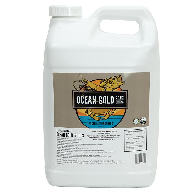 Grow Organic Ocean Gold 2-1-0.3 fertilizer in 2.5-gallon container, natural plant nutrient for healthy growth