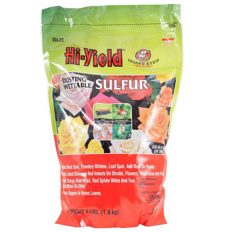 Grow Organic Hi-Yield Wettable Sulfur pest control, 4 lb bag, used for organic plant disease and pest management.