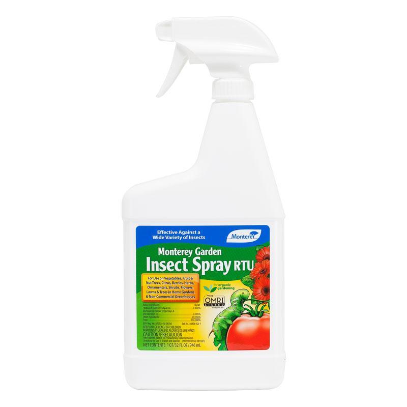 Grow Organic Monterey Garden Insect Spray Ready To Use, a pest control product in a quart spray bottle for garden insect management.