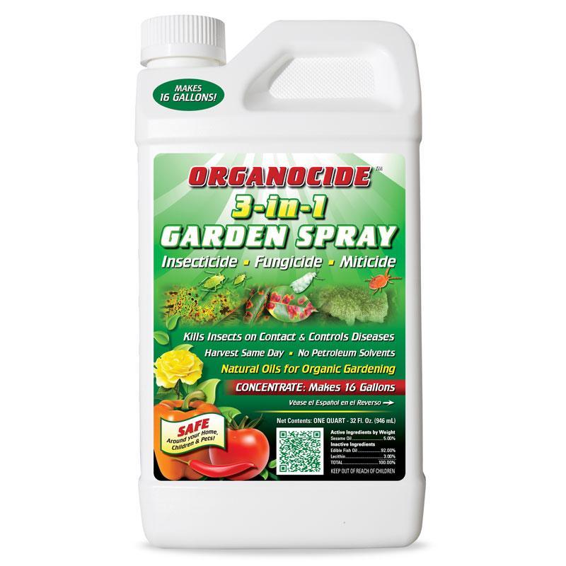 Grow Organic Organocide Concentrate pest control quart bottle, natural plant-safe solution for garden pest management.