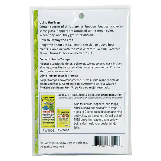 Green Pest Wizard Sticky Card Trap 4-Pack by Grow Organic, pest control solution for trapping insects, shown with bright green cards.