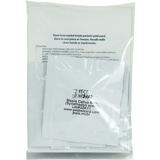Grow Organic Pest Wizard Maple Callus Borer Moth Lure 3-pack for pest control, showing the lures ready for application.