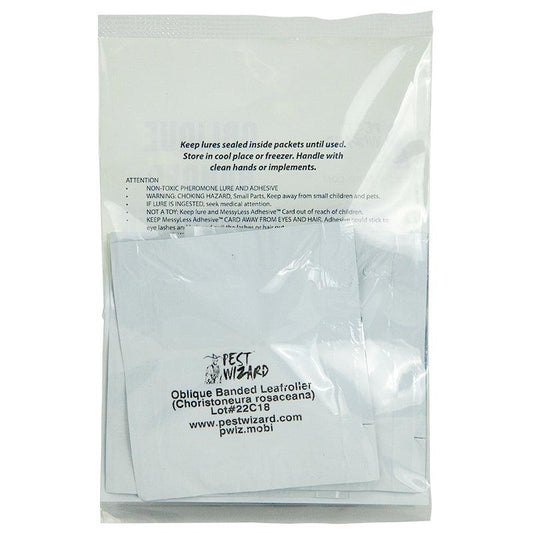 Grow Organic Pest Wizard Oblique Banded Leafroller Lure 3-pack for pest control, shown in a clear product image.
