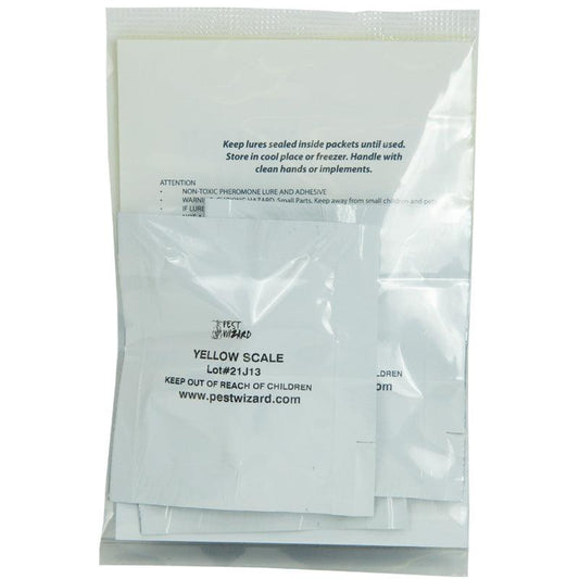 Grow Organic Pest Wizard Yellow Scale Lure 3-pack for pest control, showing bright yellow attractant traps for pests.