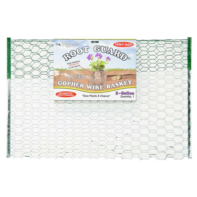 Grow Organic Root Guard Gopher Basket 3 Gallon for pest control, showing the mesh basket designed to protect plant roots from gophers.