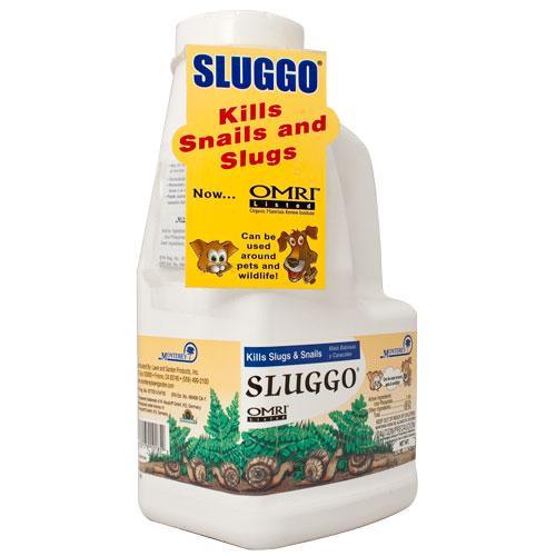 Grow Organic Sluggo pest control bottle, 2.5 lb, natural slug and snail bait for organic gardening and pest management.