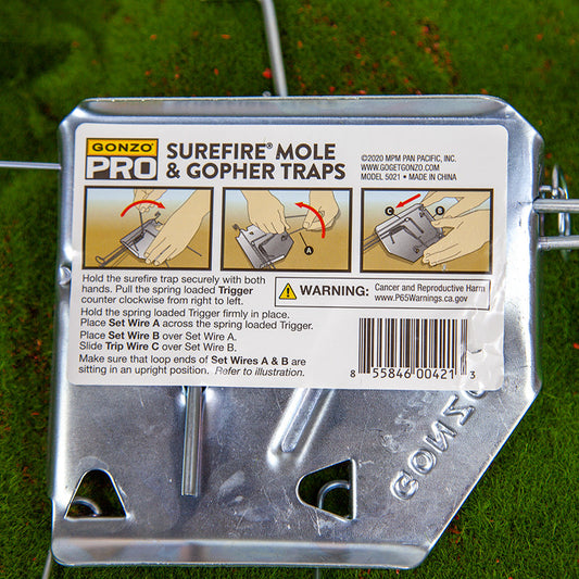 Grow Organic SureFire Gopher Trap for pest control, showing the trap device designed to catch gophers effectively.
