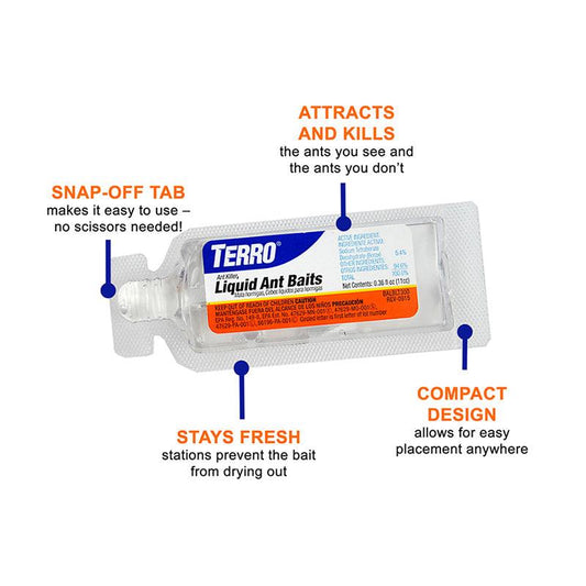 Grow Organic Terro Ant Bait Stations 6-pack for pest control, featuring bait stations designed to attract and eliminate ants.