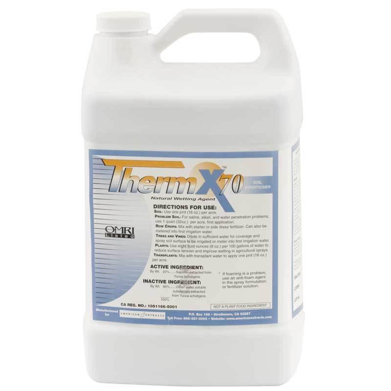 Grow Organic Therm X70 Yucca Extract gallon for pest control, showing a large container of natural plant-based pest solution.