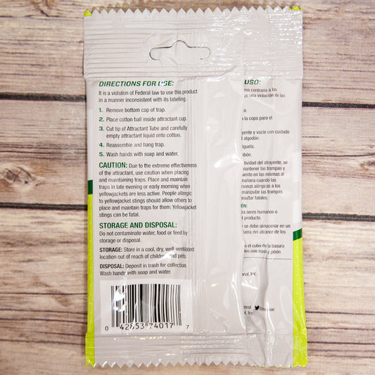 Grow Organic Yellowjacket Attractant Refill for 4-week pest control, featuring a yellow liquid attractant in a clear bottle.