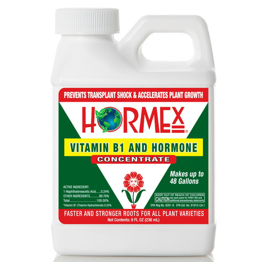 HORMEX Rooting Hormone Concentrate with B1 for plant root growth, suitable for hydroponics, houseplants, gardens, trees, fruits, and vegetables.