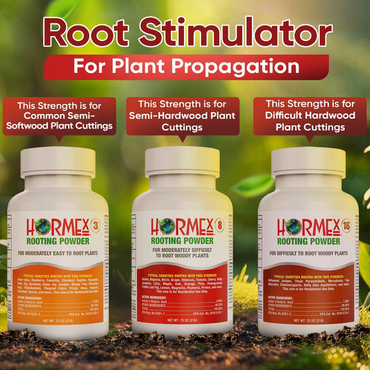 Hormex Rooting Powder Pack for rooting home garden plants, hardwood, medicinal, and tree cuttings, by HORMEX, plant supplement.