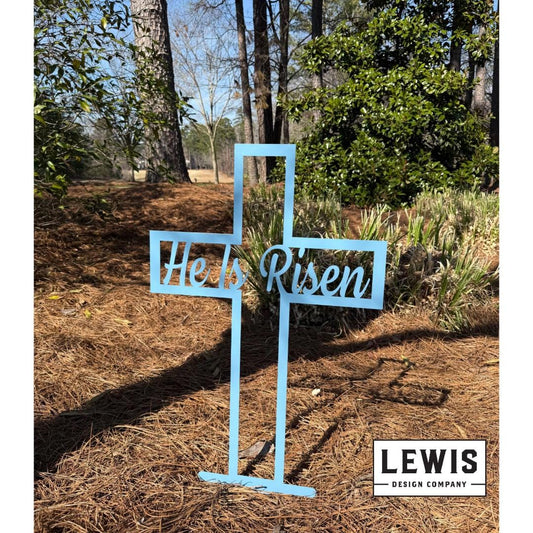 He Is Risen Cross Metal Yard & Garden Sign, Outdoor Easter Sign - Blessings Grow Meadows