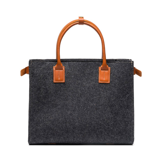 Charcoal Kyrgies handmade wool handbag with soft texture and sturdy handles, stylish and eco-friendly accessory.