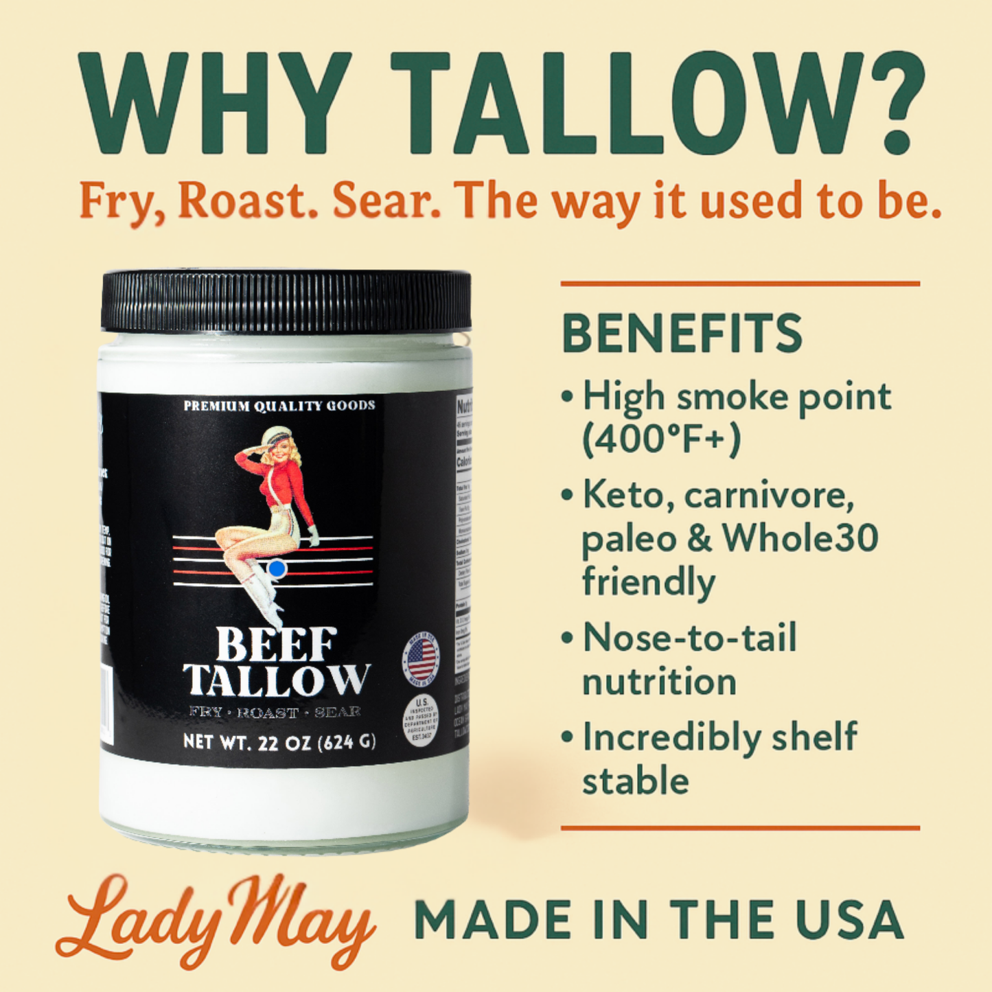 Lady May Tallow Cooking Oil Trio Bundle | Grass-Fed Beef Tallow & Olive Oil | Original, Rosemary Garlic & Lemon Pepper | Clean High-Heat Cooking from Our Restaurant Kitchen - The Lady May ~ Blessings Grow Meadows