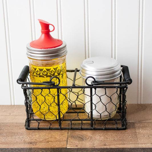 Chicken Wire Caddy for 2 Half Pint 8oz Mason Jars - Blessings Grow Meadows
