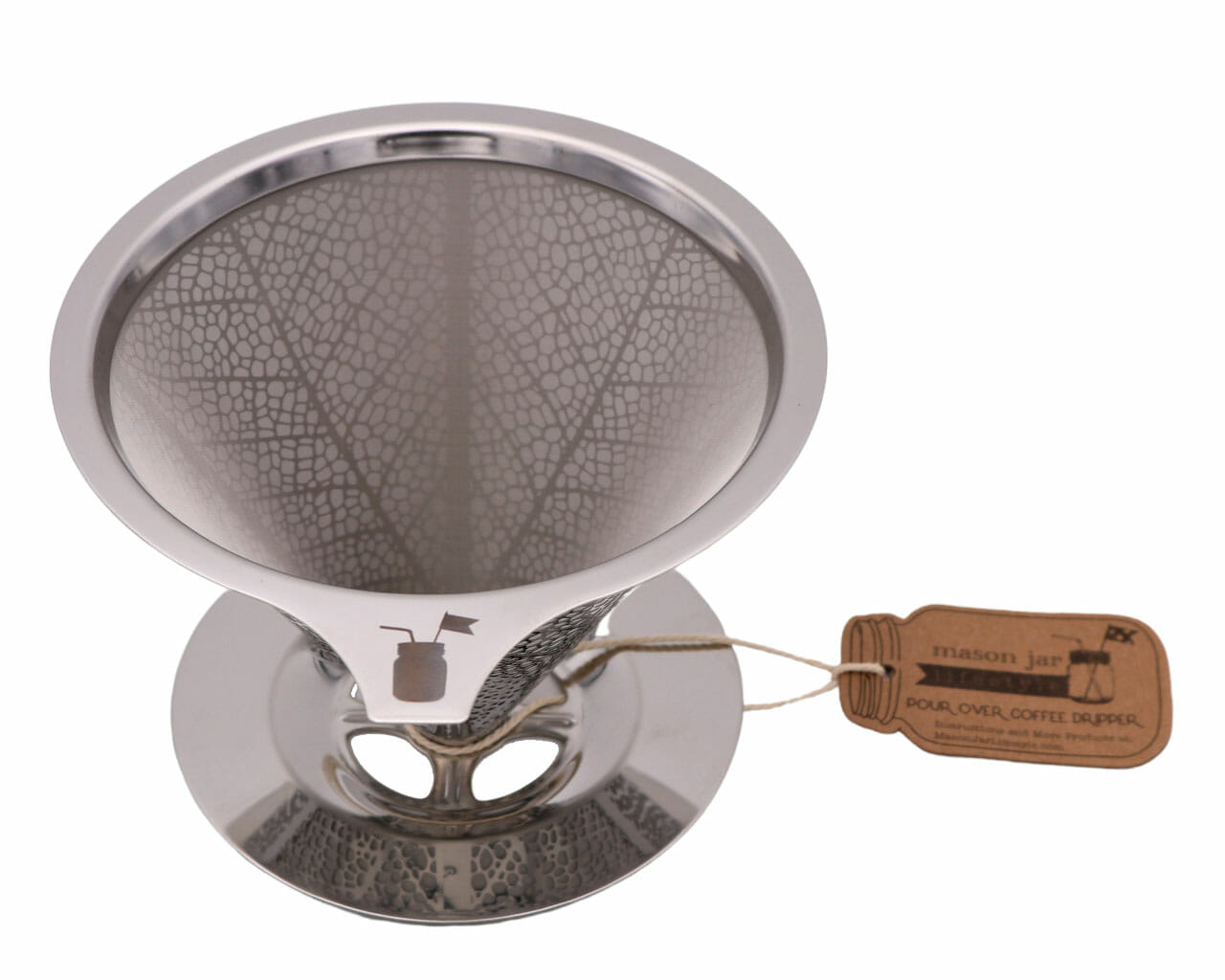 Stainless steel pour-over drip coffee filter designed for Mason jars, ideal for brewing fresh coffee at home.