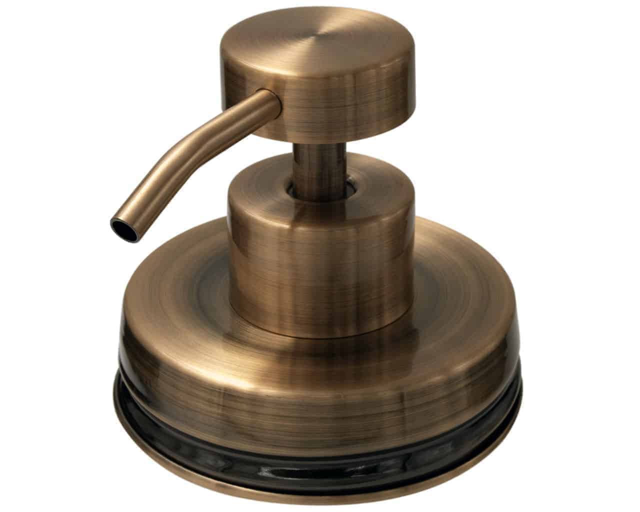 Vintage copper soap pump lid kit for regular mouth Mason jars, featuring a sleek copper finish and durable design by Mason Jar Lifestyle.