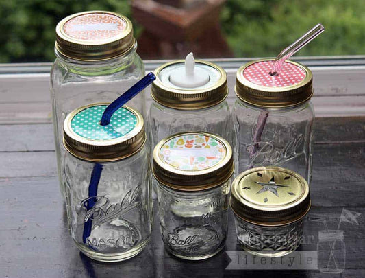 Set of 10 gold bands or rings for Mason jars, designed to fit regular-mouth Mason jars by Mason Jar Lifestyle.