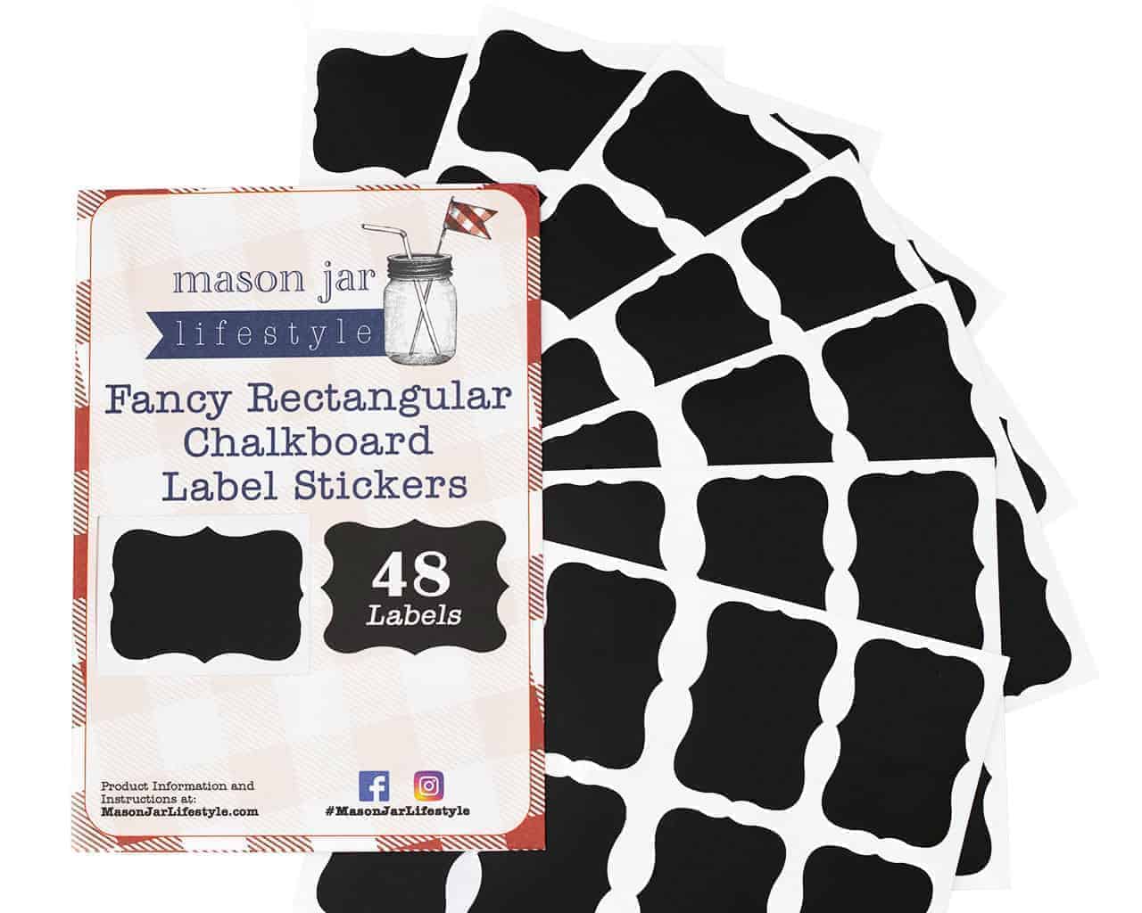 Set of 48 Mason Jar Lifestyle vinyl chalkboard labels with scalloped circle design, perfect for organizing and labeling containers.