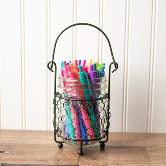 Single Pint Jar Caddy with Chicken Wire for Hanging or Carrying One Mason Jar - Blessings Grow Meadows