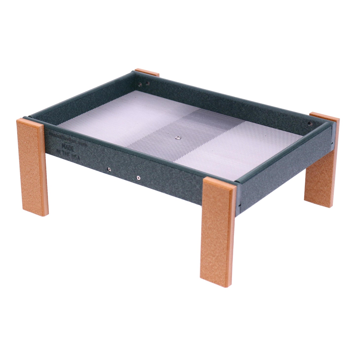 Ground bird feeder with mesh tray for ground feeding, designed for wildlife, by AmishToyBox.com