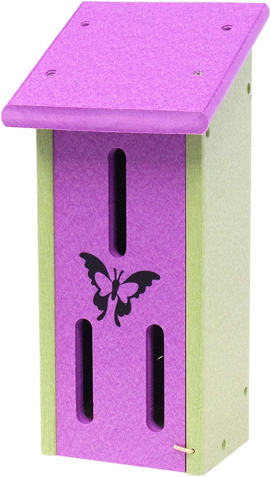 Amish-made butterfly house crafted from eco-friendly poly lumber, designed to attract and shelter butterflies in your garden.