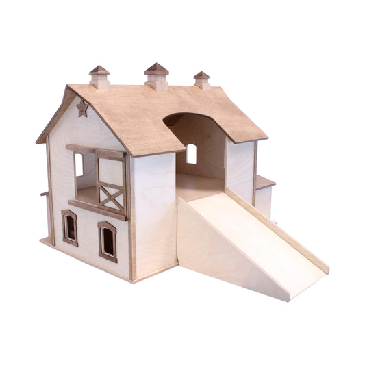 Hand-crafted large Pennsylvania Bank Barn toy by AmishToyBox.com, detailed wooden toy model made in Lancaster County, PA