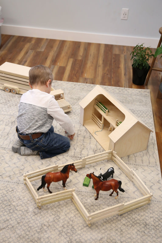 Wooden Folding Corral Fence Toy, Amish-Made, Unfinished Wood - AmishToyBox.com ~ Blessings Grow Meadows