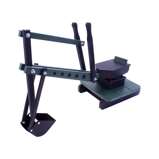 AmishToyBox.com toy sand digger excavator with movable levers and metal digging bucket, ideal for children’s outdoor play.