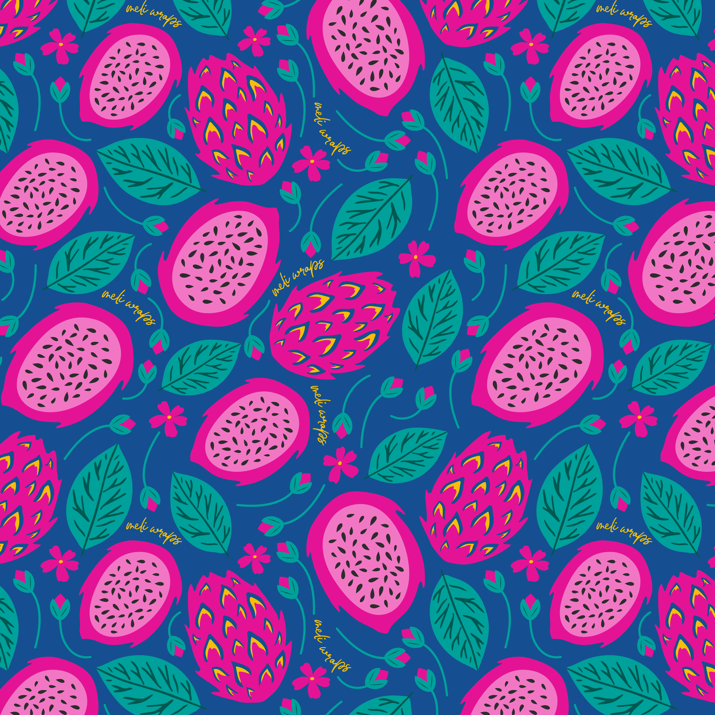 Set of three Dragonfruit Swedish dish cloths by Meli Wraps, colorful and absorbent kitchen cleaning cloths with fruity design.