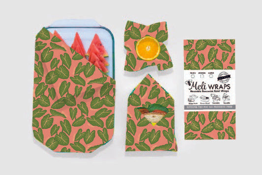Meli Wraps Kalo Gift Set with eco-friendly reusable food wraps in various sizes and vibrant patterns, perfect for eco-conscious kitchens.