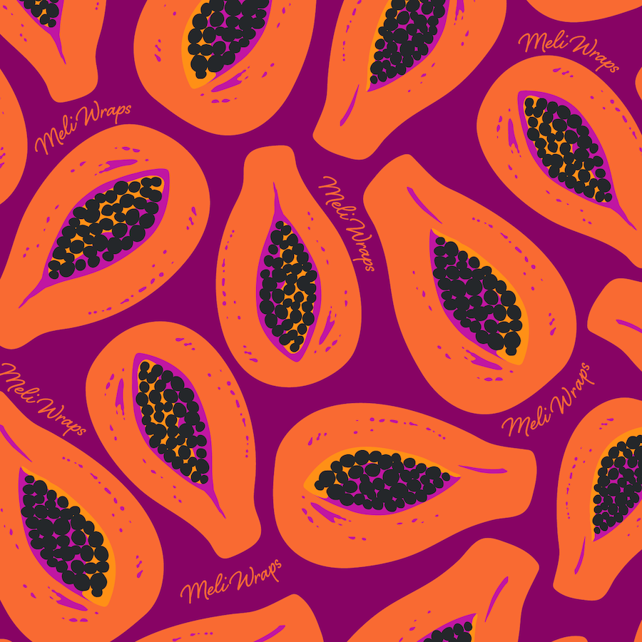 Meli Wraps Papaya Gift Set featuring colorful reusable wraps and accessories in a vibrant, eco-friendly packaging.