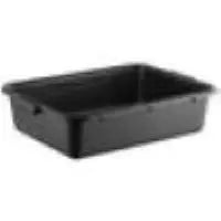 The Worm Bin Bus Tubs (Set of 5) by Memes Worms are black, rectangular plastic tubs with angled sides and a flat bottom—perfect for vermiculture or composting worms.