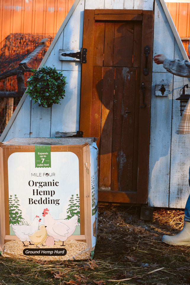 Mile Four hemp chicken bedding in a bag, 44 lbs, designed for chicken coops, natural hemp bedding for poultry bedding needs