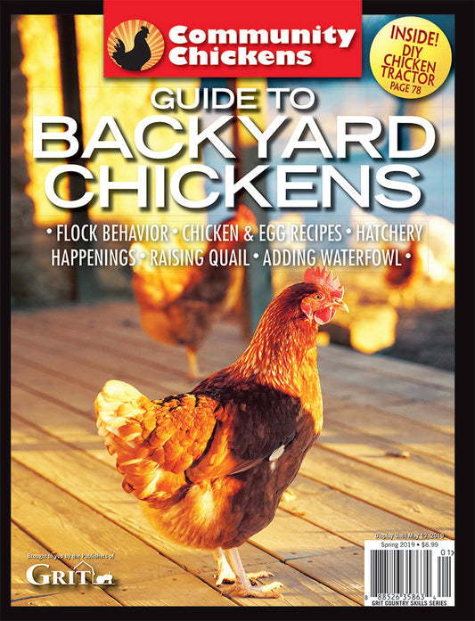 Mother Earth News Community Chickens Guide to Backyard Chickens set of magazines featuring tips and images for raising backyard chickens.