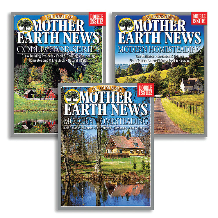 Mother Earth News Self-Sufficiency Set of magazines featuring tips on sustainable living and homesteading.