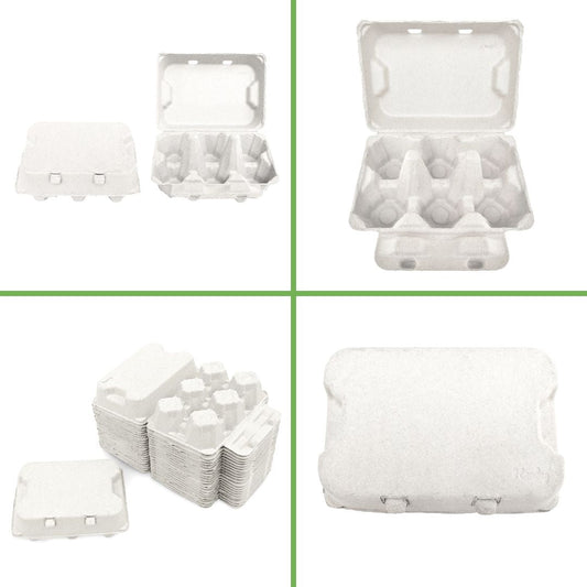 White Henlay Duck Egg Carton holds half dozen jumbo eggs, blank flat top, available in 20 or 100 count, designed for egg storage