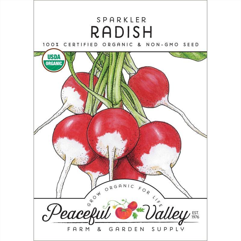 Organic Sparkler Radish Seeds from Grow Organic, fresh vegetable seeds for growing vibrant radish bulbs in your garden.