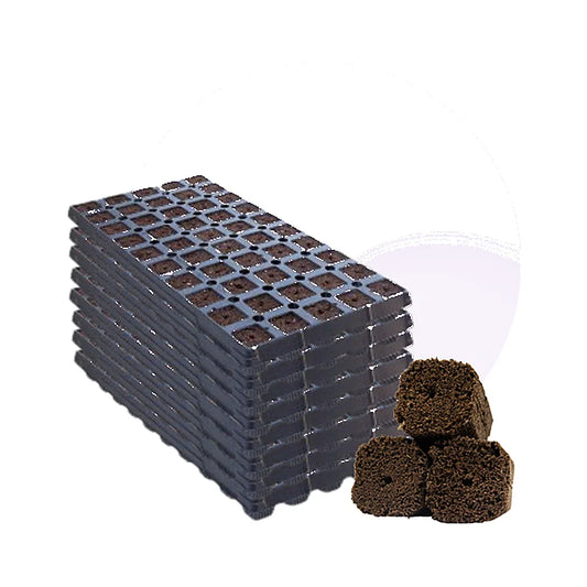 Pre-filled tray of 50 OrganiPlug seed and cutting plugs by GrowersHouse, ideal for starting plants and cuttings.