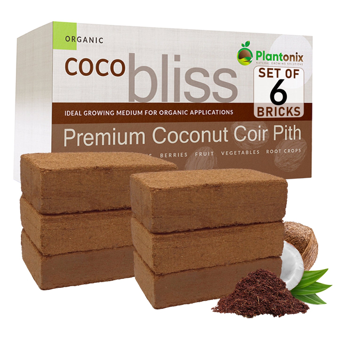 Two Coco Bliss 650g Coco Coir Bricks by Plantonix for gardening and growing plants, with free shipping.