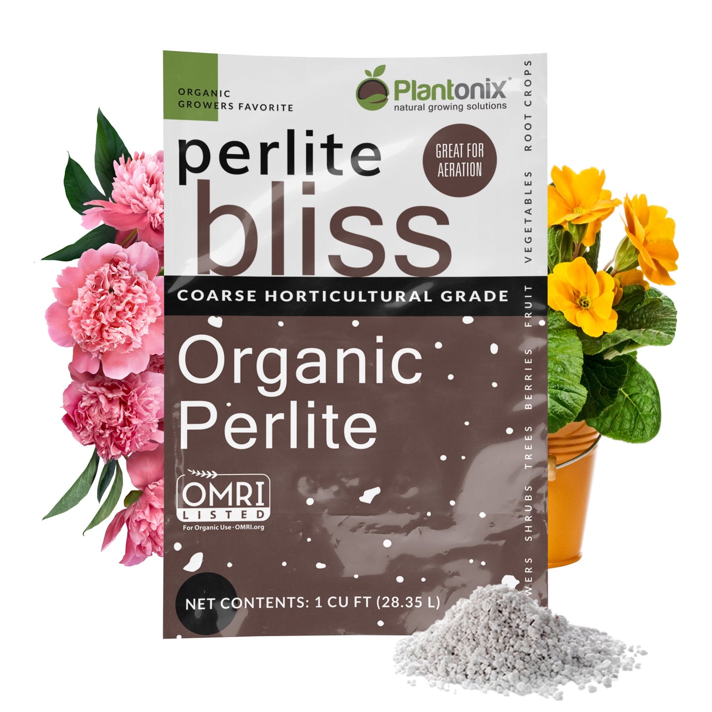 Plantonix Perlite Bliss premium horticultural grade perlite in a 8-quart bag, used for plant growth and soil aeration.